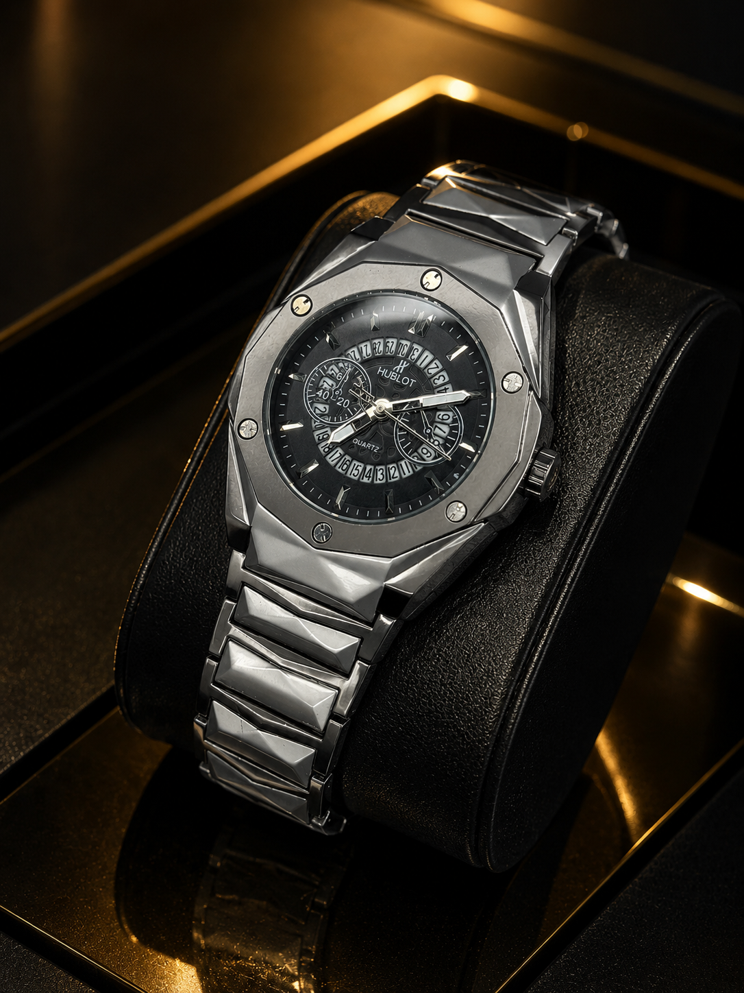 Hublot Classic Fusion Chronograph Style – Black Dial | Stainless Steel Bracelet | Premium Men's Watch | Black Mafia Watch | With Double Master Lock
