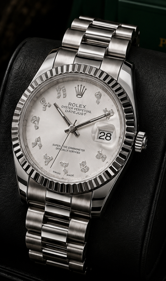Luxury Rolex Date Style Automatic Watch – Silver Diamond Dial and Arabic Numerals Watch | Stainless Steel Bracelet | Sapphire Crystal | Premium Men's Watch