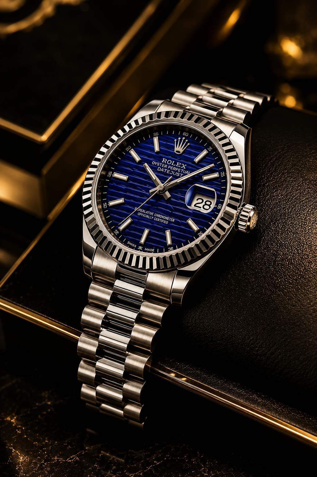 Luxury Rolex Date Style Automatic Watch – Blue Sunburst Dial | Stainless Steel Bracelet | Sapphire Crystal | Premium Men's Watch