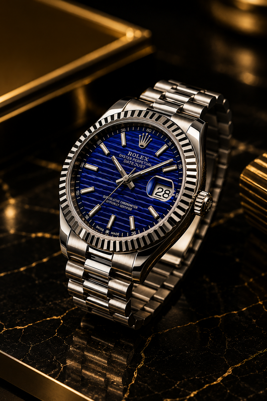 Luxury Rolex Date Style Automatic Watch – Blue Sunburst Dial | Stainless Steel Bracelet | Sapphire Crystal | Premium Men's Watch