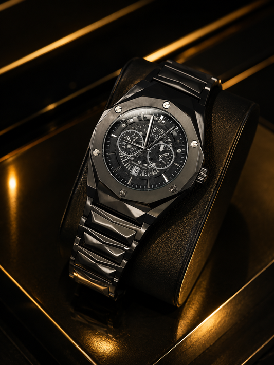 Hublot Classic Fusion Chronograph Style – Black Dial | Stainless Steel Bracelet | Premium Men's Watch | Black Mafia Watch | With Double Master Lock