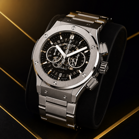 Luxury Skeleton Chronograph Watch – Silver Stainless Steel Bracelet | Automatic Style | Premium Men's Watch | Official-Classic Hublot | With Double Master Lock