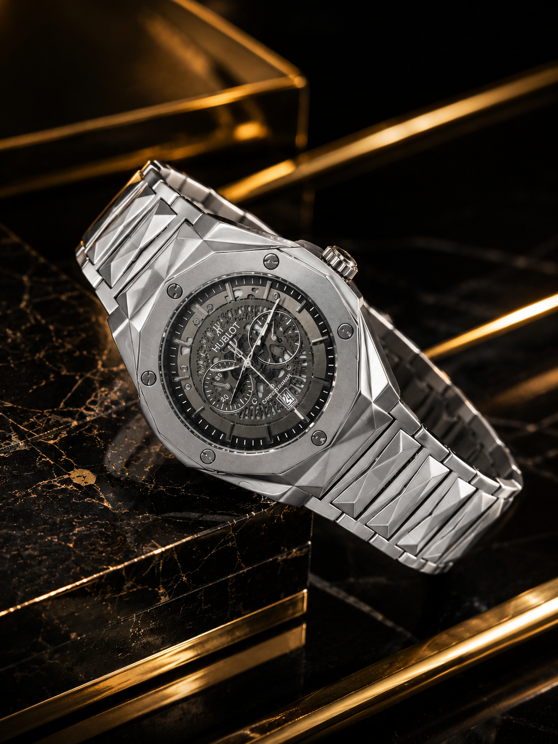 Luxury Octagonal Chronograph Watch – Black Dial | Stainless Steel Bracelet | Premium Men's Watch | Silver Mafia Watch | With Double Master Lock