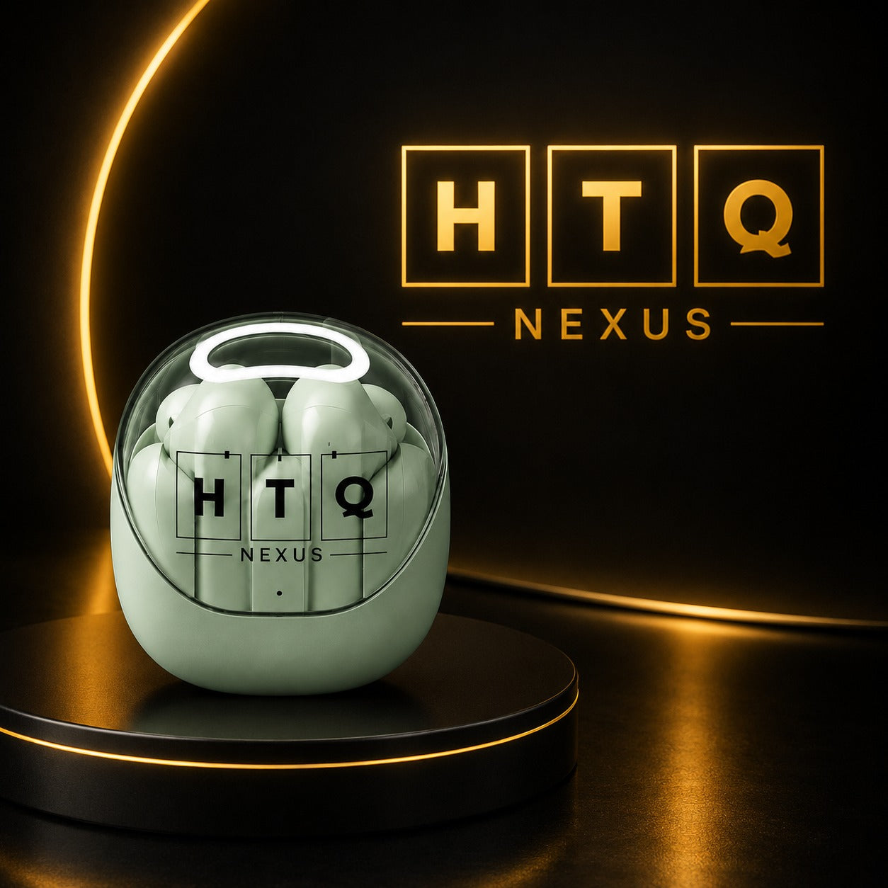 HTQ Nexus Premium Wireless Earbuds – Auto Adjustable Fit | 40 Hours Battery | Bluetooth 5.3 | Hi-Fi Sound | Type-C Charging | In Green Colour