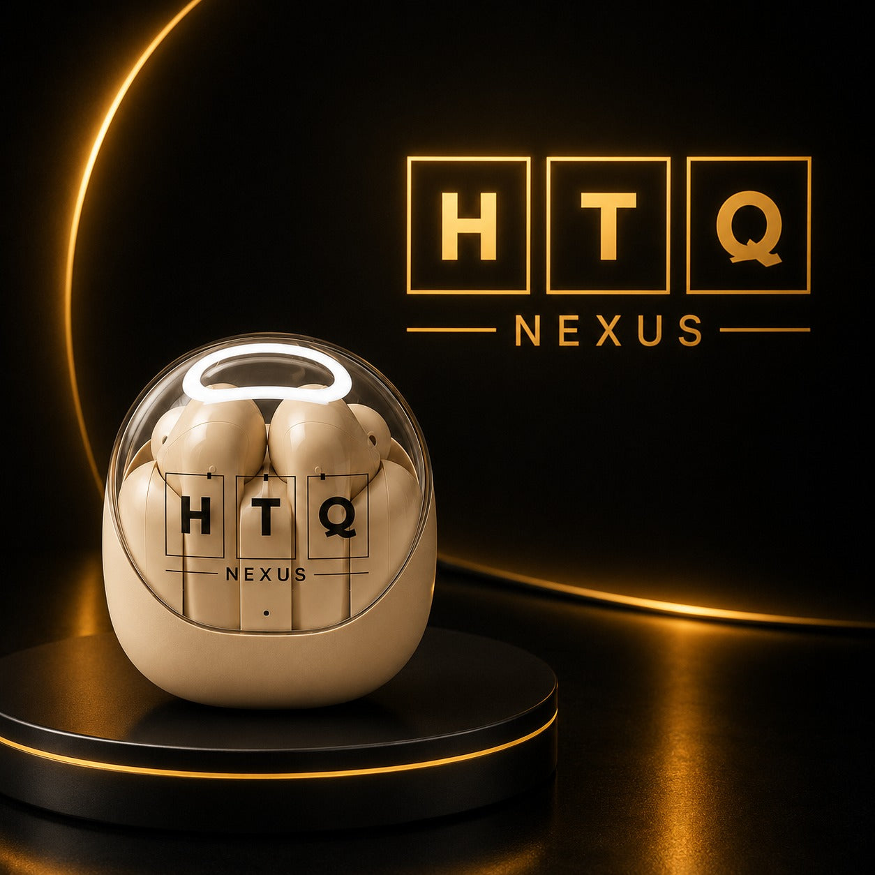 HTQ Nexus Premium Wireless Earbuds – Auto Adjustable Fit | 40 Hours Battery | Bluetooth 5.3 | Hi-Fi Sound | Type-C Charging | In Beige Colour