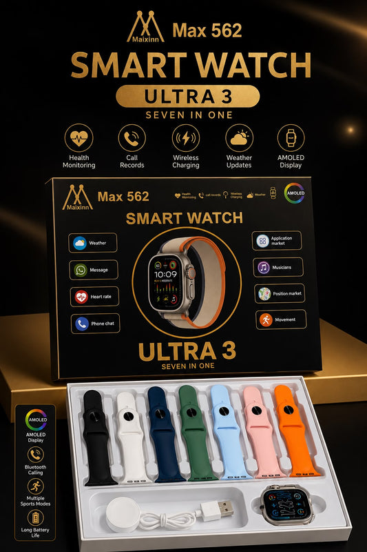 Max 562 Ultra 3 Smart Watch (7-in-1) | AMOLED Display | Bluetooth Calling | 7 Premium Straps