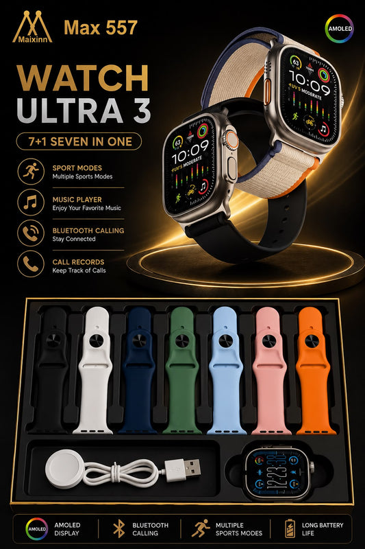 Max 557 Ultra 3 Smart Watch (7+1) | AMOLED Display | Bluetooth Calling | 7 Premium Straps