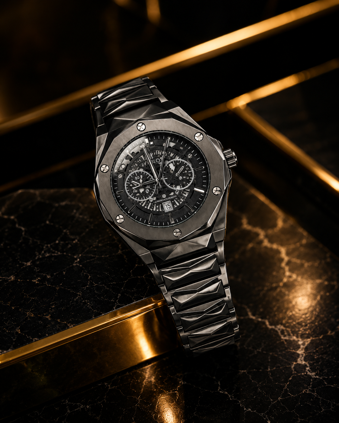 Hublot Classic Fusion Chronograph Style – Black Dial | Stainless Steel Bracelet | Premium Men's Watch | Black Mafia Watch | With Double Master Lock