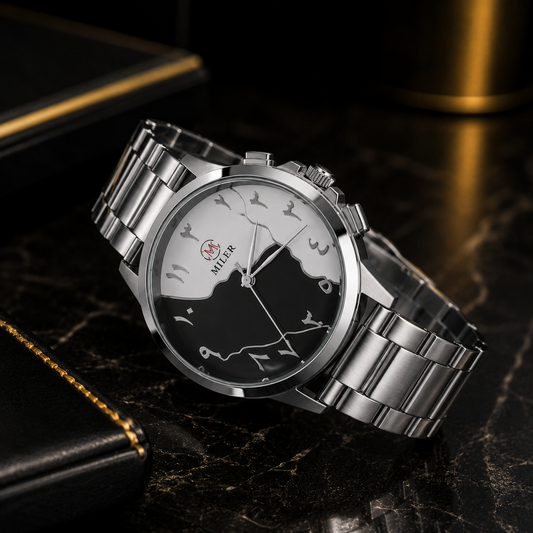 MILER Dual Tone Arabic Dial Watch – Black & White Dial | Stainless Steel Bracelet | Premium Men's Watch