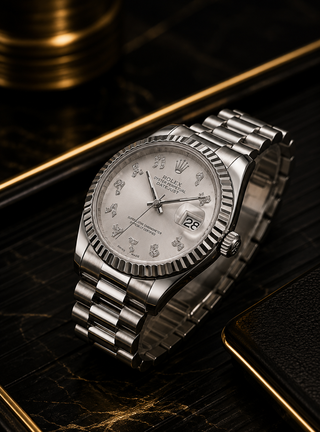 Luxury Rolex Date Style Automatic Watch – Silver Diamond Dial and Arabic Numerals Watch | Stainless Steel Bracelet | Sapphire Crystal | Premium Men's Watch