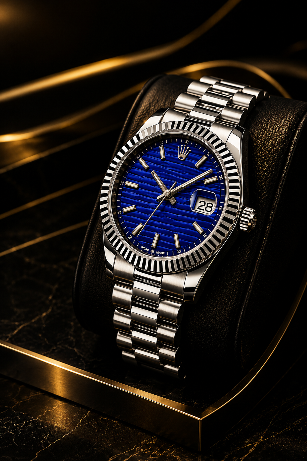 Luxury Rolex Date Style Automatic Watch – Blue Sunburst Dial | Stainless Steel Bracelet | Sapphire Crystal | Premium Men's Watch